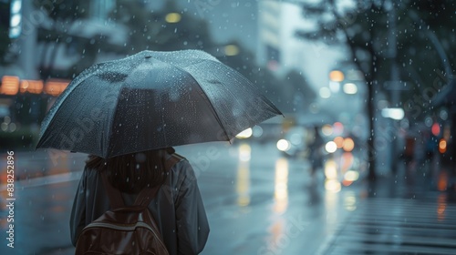 A person holding an umbrella on a rainy day  suggesting protection from the elements