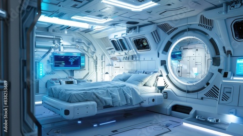 Sci-fi interior design space station, future room