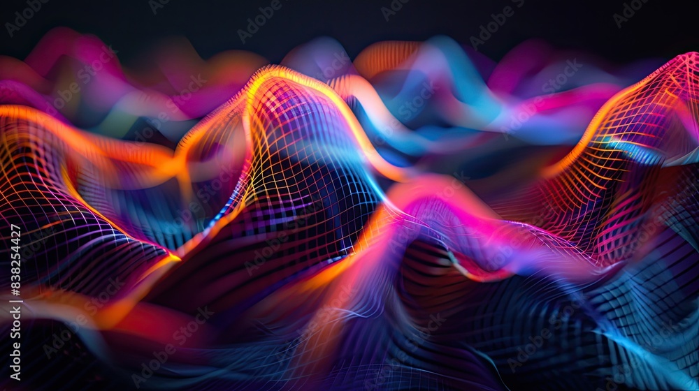 Fototapeta premium Mesmerizing graphic waves of light, forming elegant patterns in various colors on a dark backdrop