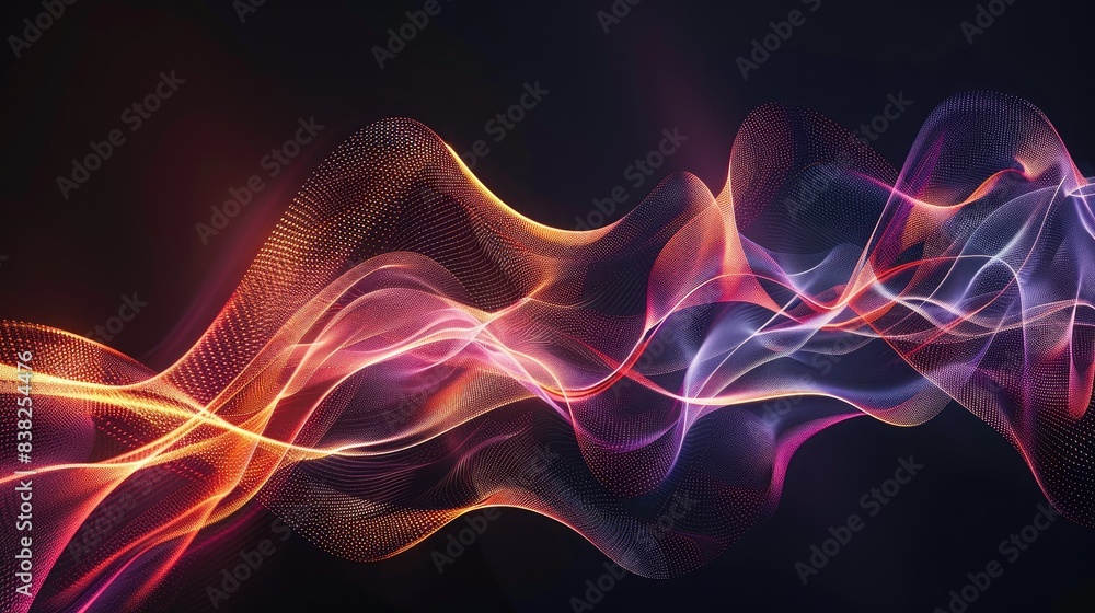 Obraz premium Mesmerizing graphic waves of light, forming intricate patterns on a dark background, vibrant and elegant
