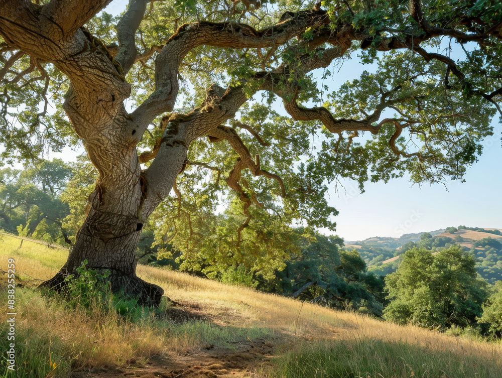 Obraz premium A large tree with a trunk that is split in half