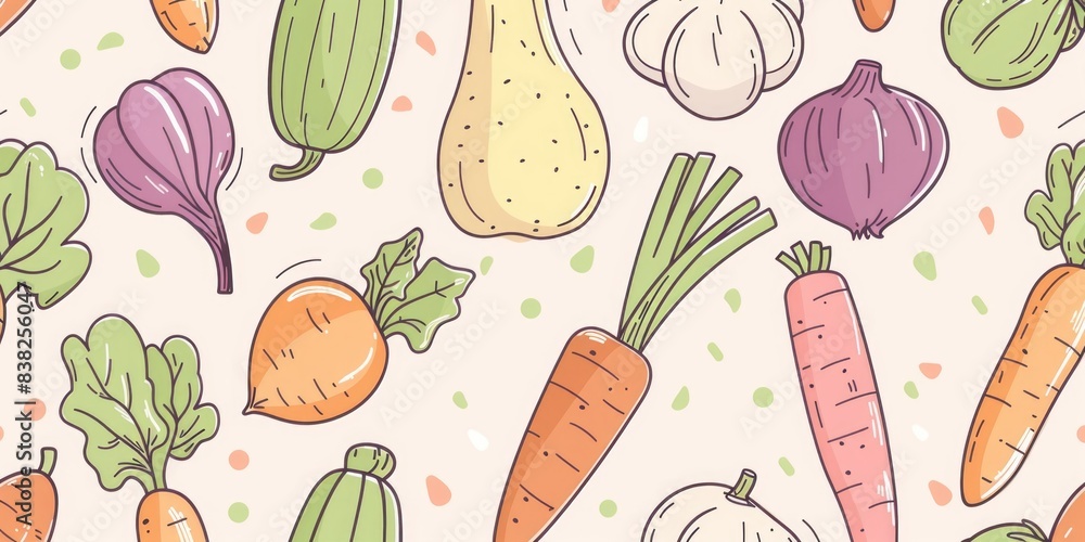 Seamless Pastel Vegetable Pattern. Seamless Pastel Vegetable Pattern.