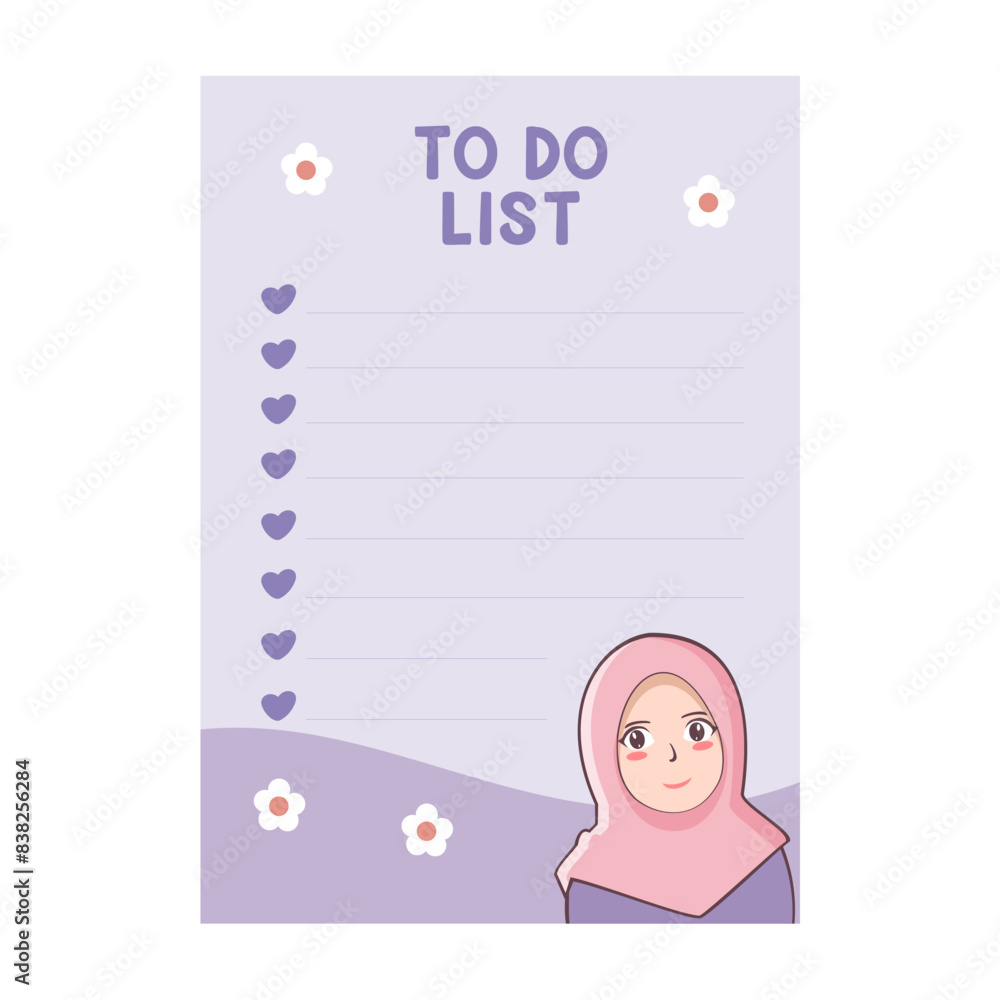 Printable to do list planner with cute girl muslimah hijab illustration Printable to do list planner with cute girl muslimah hijab illustration