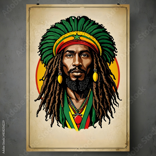 Mockup poster de un rastafari jamaicano