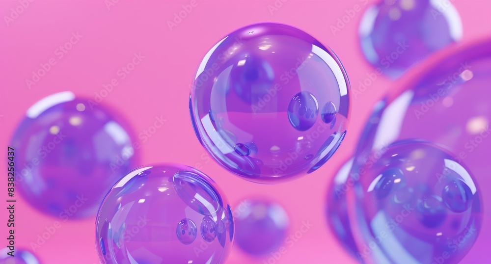 In this illustration, there are many flying spheres against a pink background. In this illustration, there are many flying spheres against a pink background.