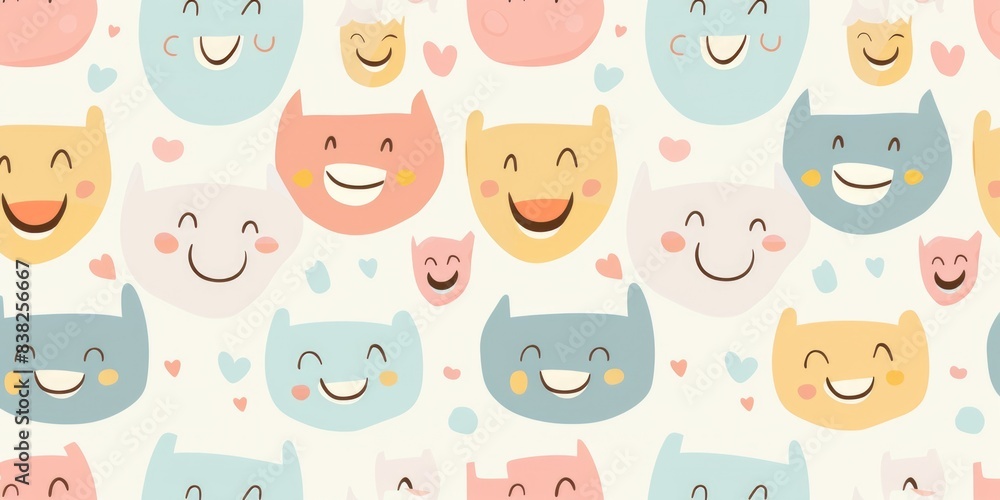 Obraz premium Seamless Smiles in Pastel Tones Pattern