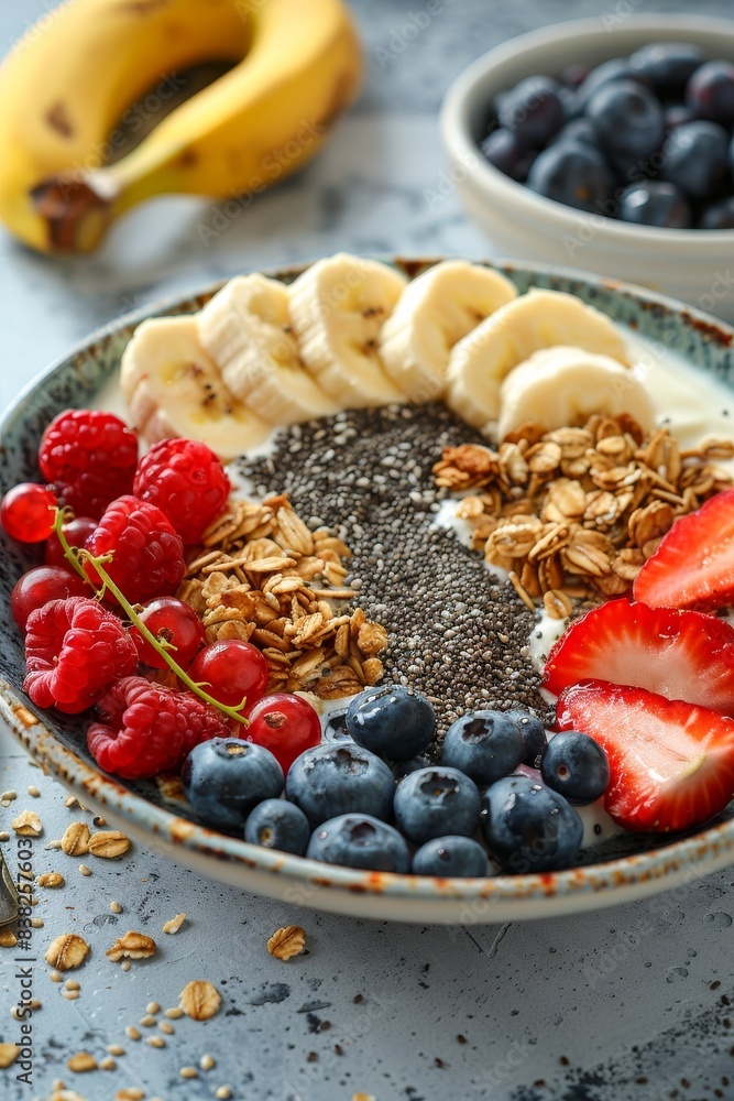 Fototapeta premium A healthy vegan breakfast. A plate with healthy superfood 