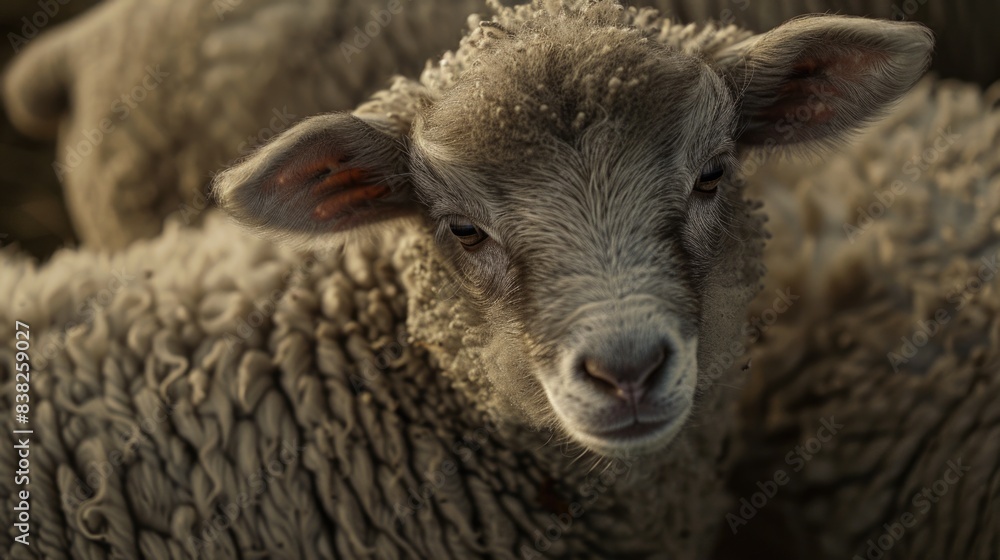 Obraz premium A group of sheep standing side by side in a natural environment