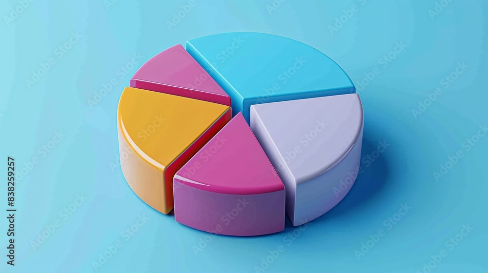Obraz premium A 3D illustration of a pie chart with different sectors representing stock market diversity
