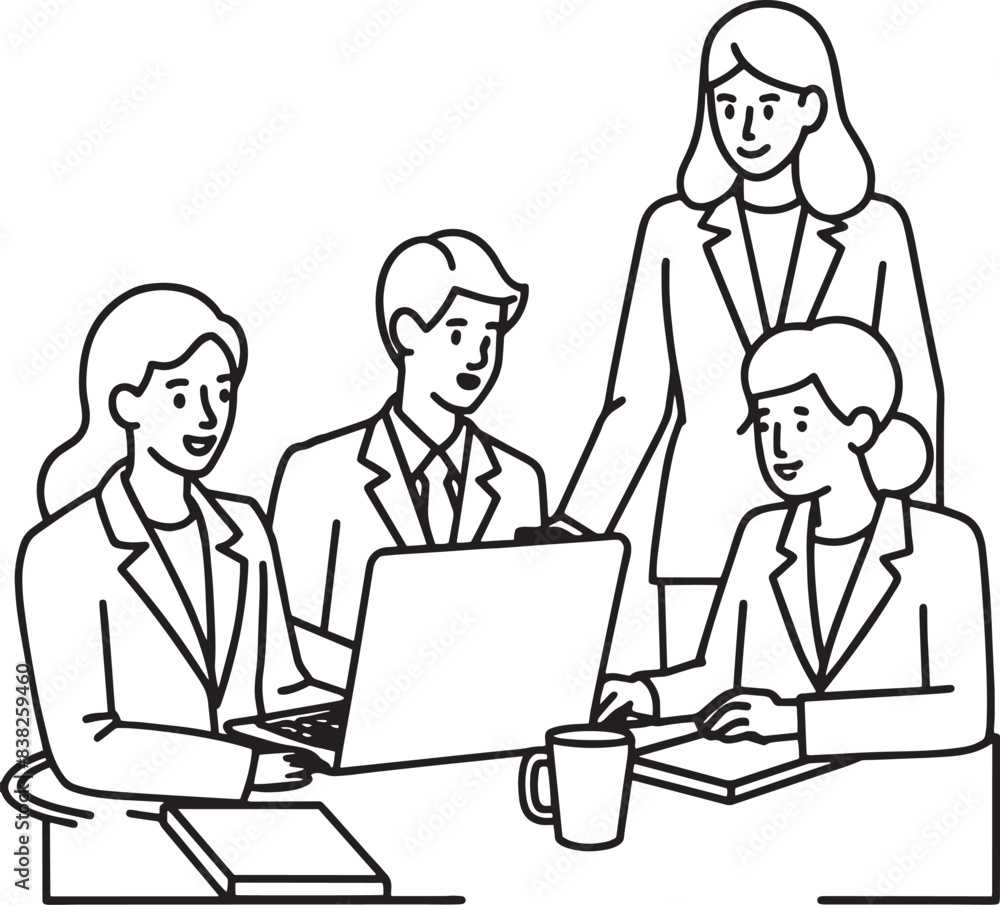business people in office black and white illustration business people in office black and white illustration
