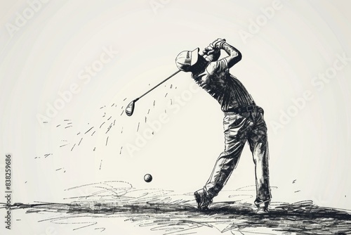 A man swings a golf club at a ball on a green field