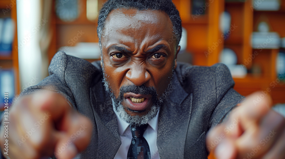Angry man wearing an elegant suit in office. Angry man wearing an elegant suit in office.