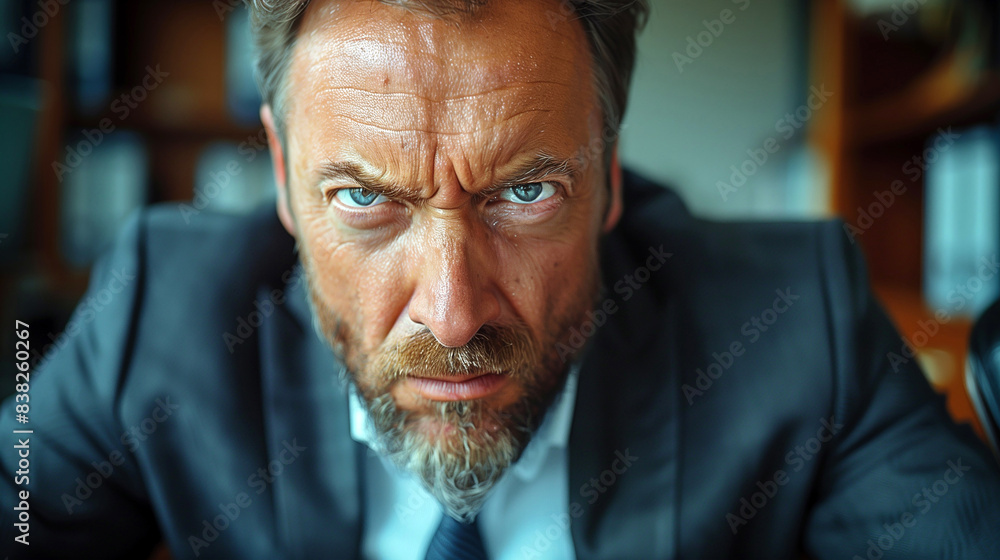 Angry man wearing an elegant suit in office. Angry man wearing an elegant suit in office.