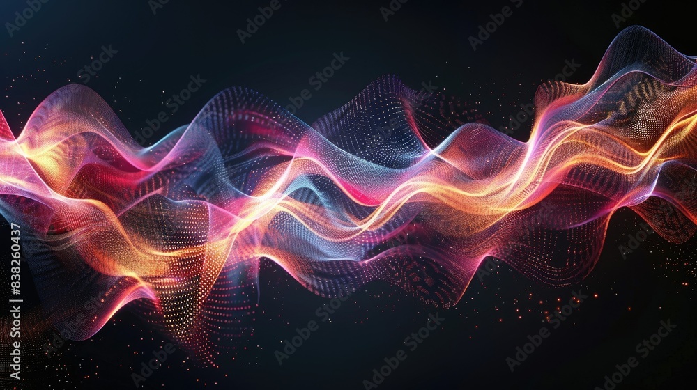 Stunning graphic light waves forming elegant patterns on a dark background, vibrant and mesmerizing Stunning graphic light waves forming elegant patterns on a dark background, vibrant and mesmerizing