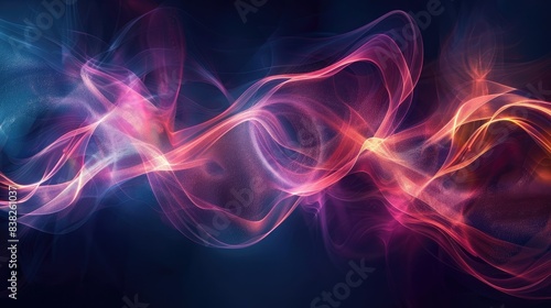 Stunning graphic waves of light, swirling and forming elegant patterns on a dark background © chanidapa