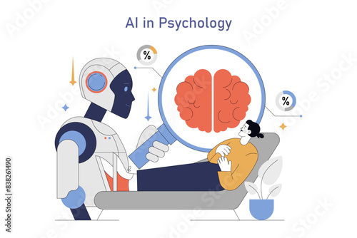 AI In Psychology. Flat Vector Illustration