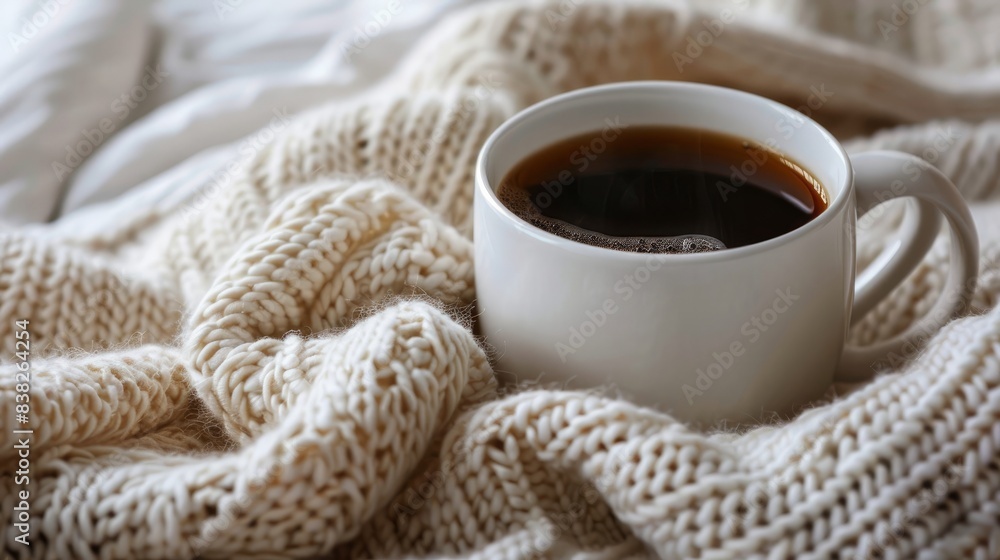 A comforting scene of hot coffee served in a white cup A comforting scene of hot coffee served in a white cup