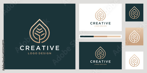 Beauty droplet with leaf vector logo design and business card inspiration 