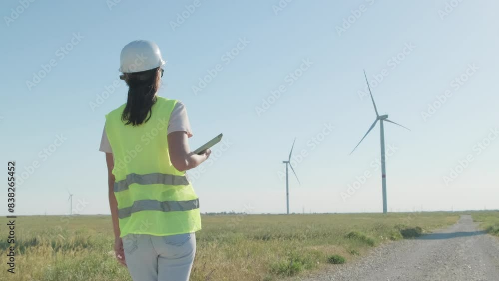 custom made wallpaper toronto digitalservice engineer woman adjuster with tablet goes to wind turbine generating