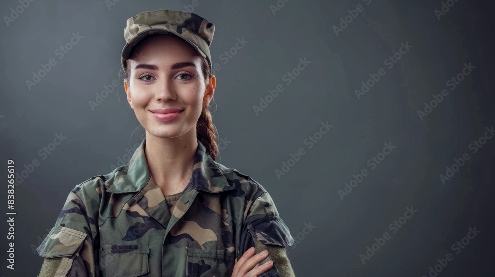 A woman in a military uniform is smiling and posing for a picture A woman in a military uniform is smiling and posing for a picture
