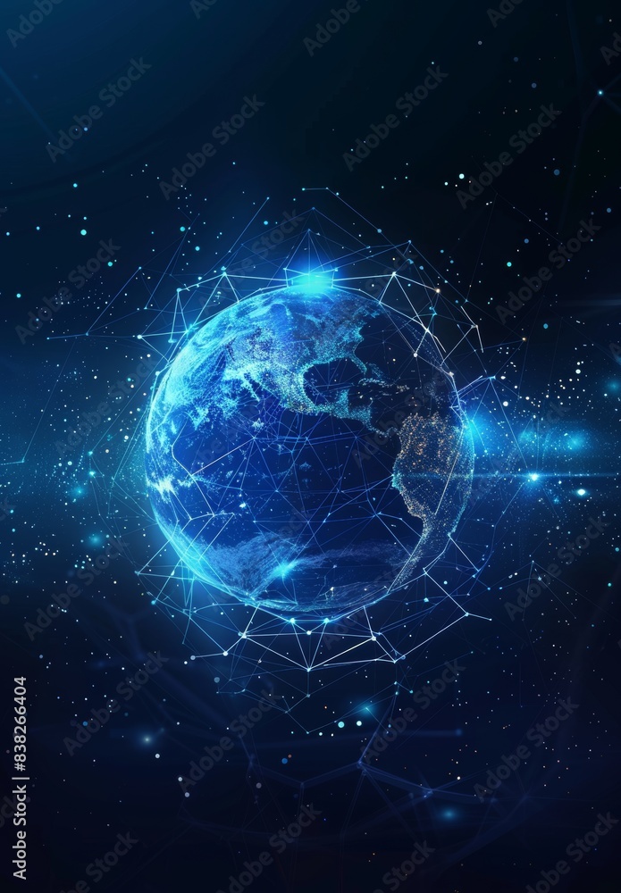 Blockchain technology futuristic hud background with world globe and blockchain polygon peer-to-peer network. Global cryptocurrency fintech banner concept. Low poly design. Vertical layout. Blockchain technology futuristic hud background with world globe and blockchain polygon peer-to-peer network. Global cryptocurrency fintech banner concept. Low poly design. Vertical layout.