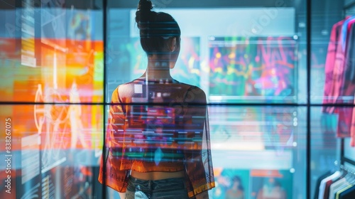 A fashion designer using AI to predict upcoming trends, with software analyzing patterns and colors photo