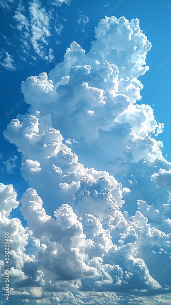 Vibrant and fluffy cumulus clouds captured against a bright blue sky, creating a stunning and tranquil natural scenery. Vibrant and fluffy cumulus clouds captured against a bright blue sky, creating a stunning and tranquil natural scenery.