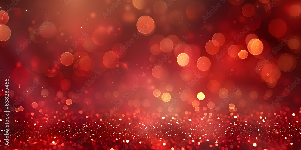 Festive red background with blurred shiny lights for a magical Christmas celebration or Valentine's Day designs. Festive red background with blurred shiny lights for a magical Christmas celebration or Valentine's Day designs.