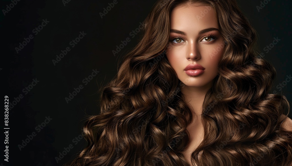 Fototapeta premium Beautiful woman Beauty brunette girl with long and shiny wavy black hair . Beautiful woman model with curly hairstyle