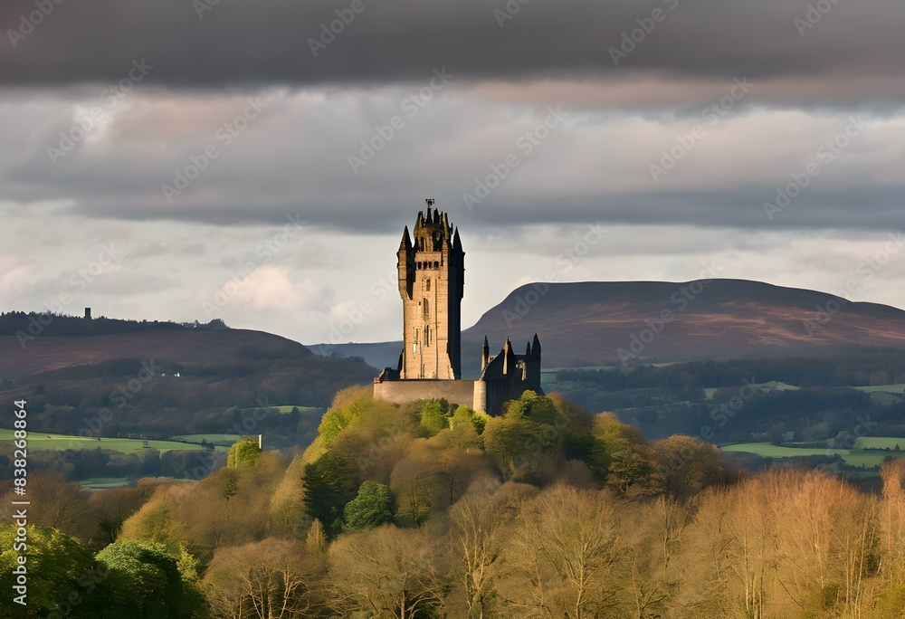 Obraz premium A view of the Wallace Monument near Stirling