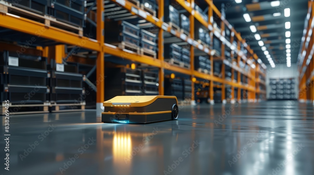 modern automated guided vehicle agv in hightech warehouse efficient logistics and transport 3d rendering modern automated guided vehicle agv in hightech warehouse efficient logistics and transport 3d rendering