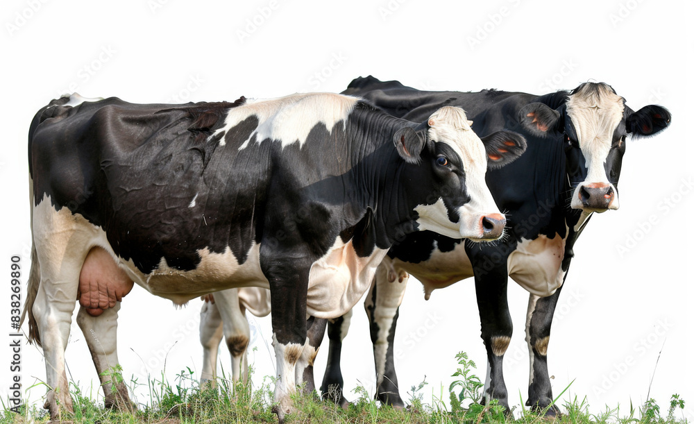 Two cows standing in a field, one of which has a white patch on its face Two cows standing in a field, one of which has a white patch on its face