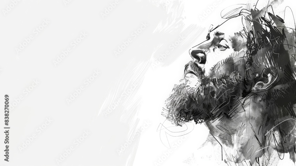 Fototapeta premium Sketch of Jesus Christ on white background. 