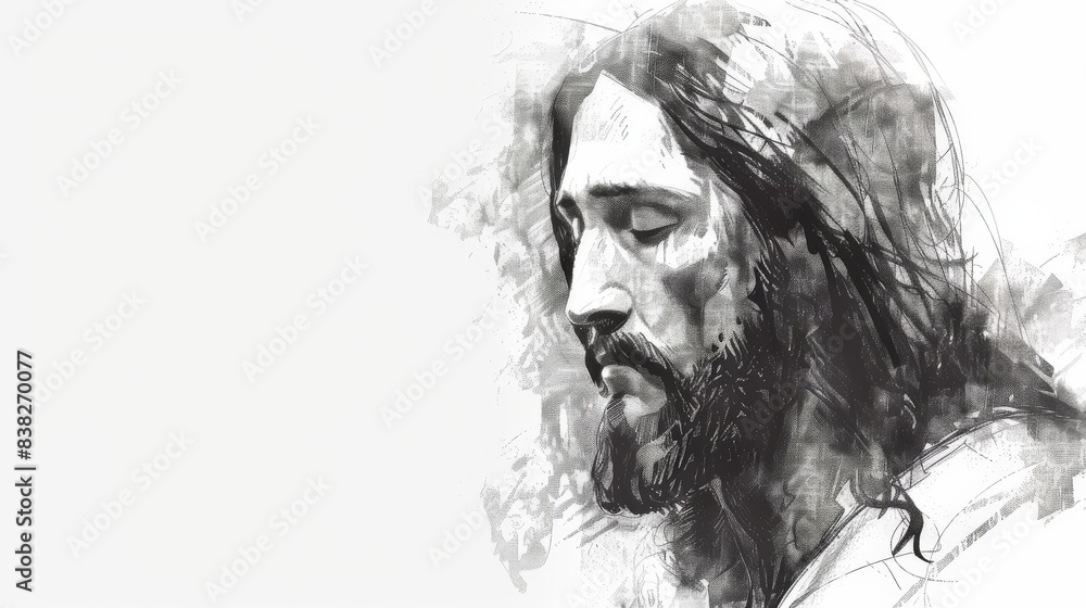 Sketch of Jesus Christ on white background.
Sketch of Jesus Christ on white background.