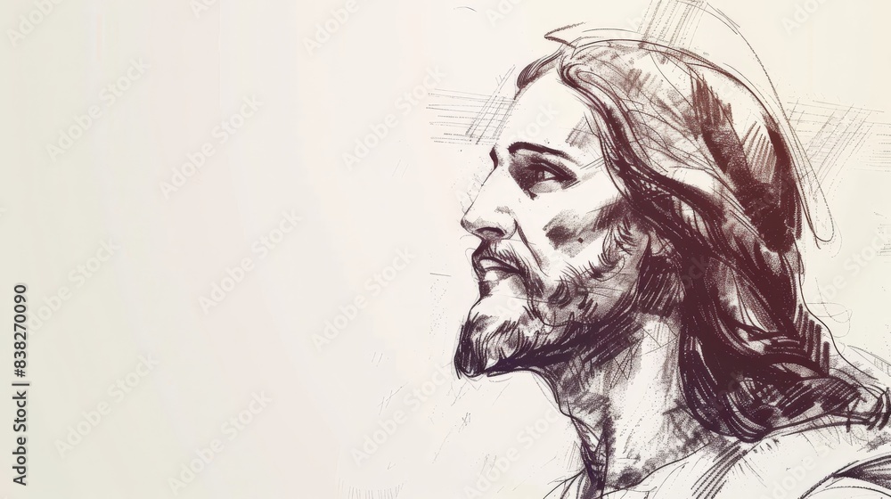 Fototapeta premium Sketch of Jesus Christ on white background. 
