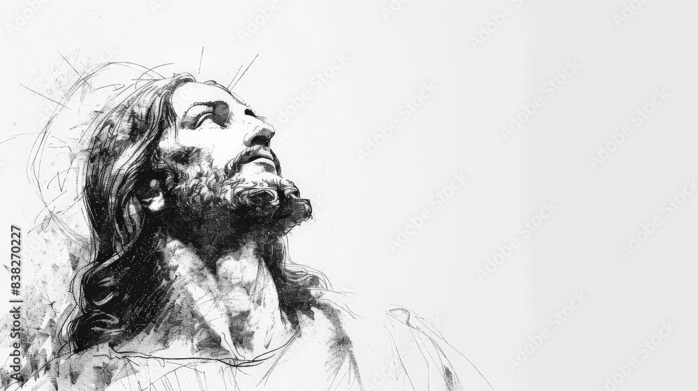 Fototapeta premium Sketch of Jesus Christ on white background.