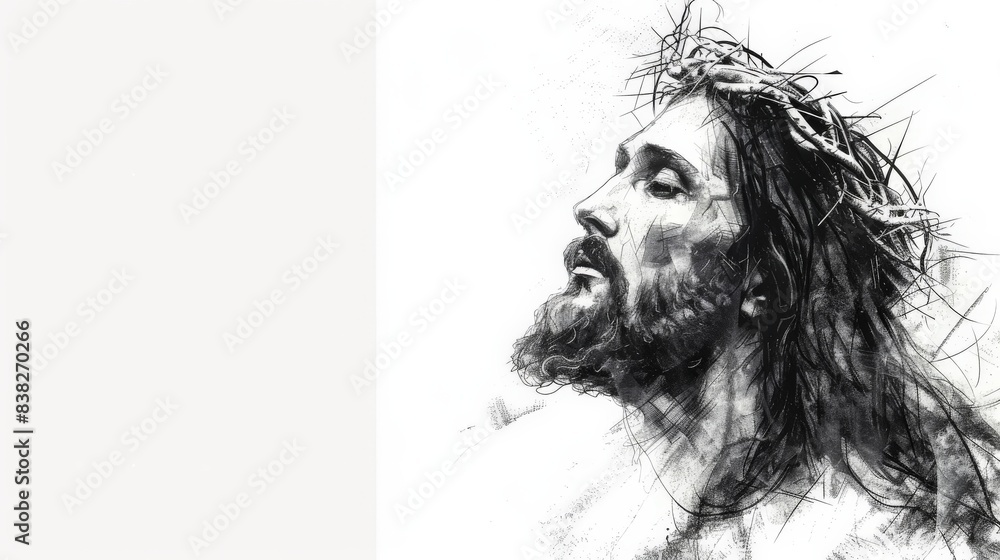 Fototapeta premium Sketch of Jesus Christ on white background. 