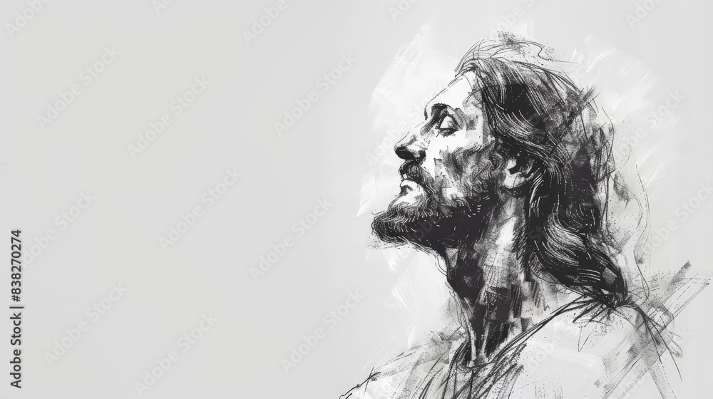 Sketch of Jesus Christ on white background.
Sketch of Jesus Christ on white background.