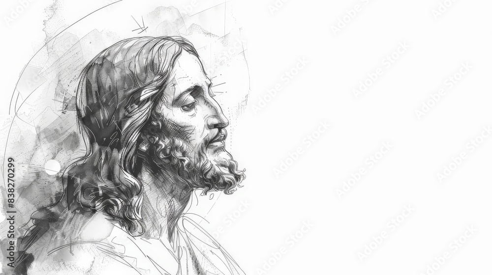 Fototapeta premium Sketch of Jesus Christ on white background. 