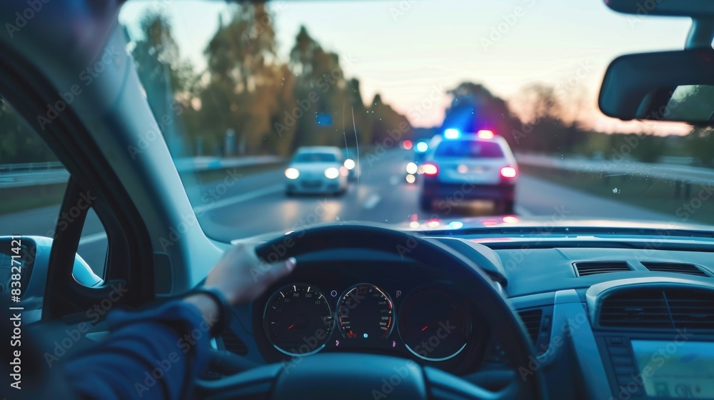 Speeding Driver Gets Pulled Over By Police Patrolling Car. Speeding Driver Gets Pulled Over By Police Patrolling Car.