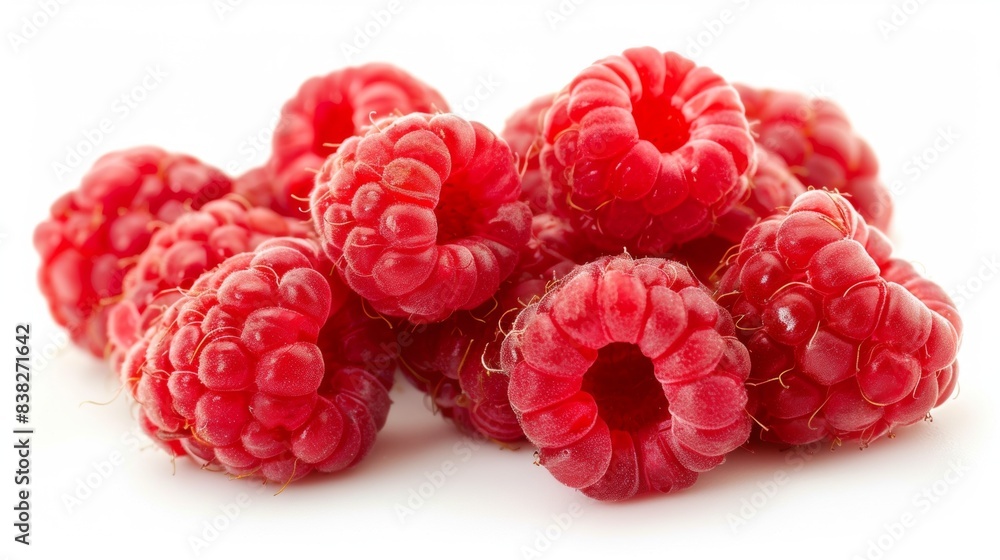 cluster of red raspberries isolated on white background. fresh fruit healthy food conecpt cluster of red raspberries isolated on white background. fresh fruit healthy food conecpt