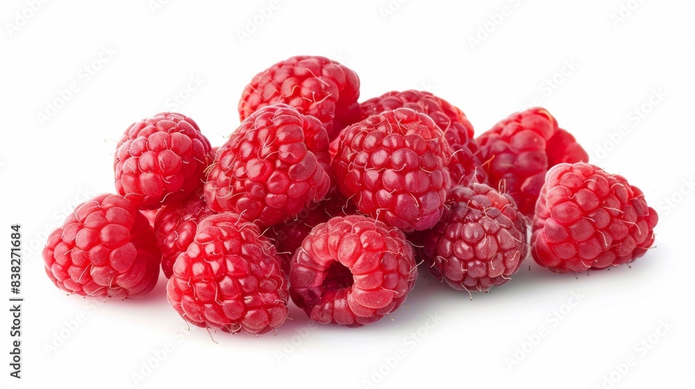 cluster of red raspberries isolated on white background. fresh fruit healthy food conecpt cluster of red raspberries isolated on white background. fresh fruit healthy food conecpt