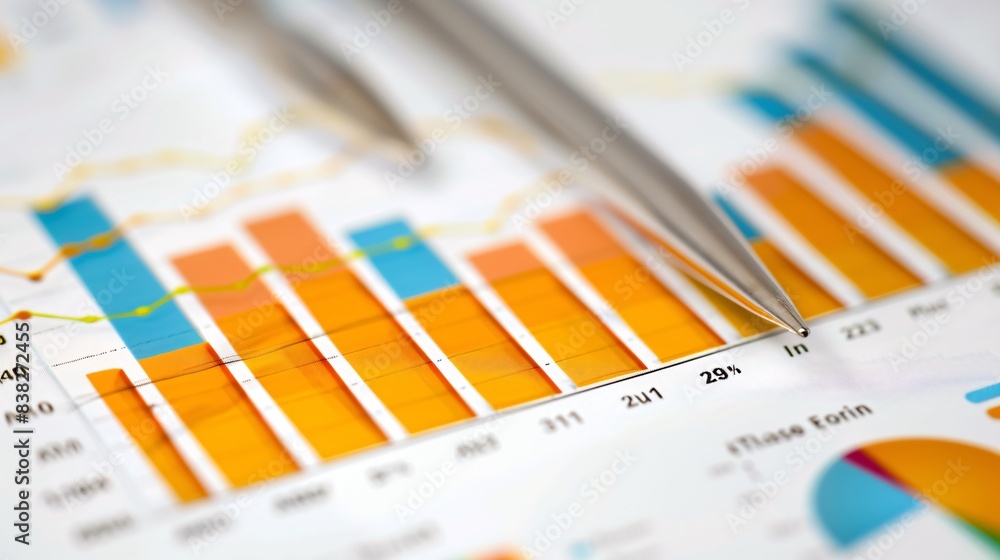 A close-up of a stock market analysis chart with detailed financial metrics and indicators A close-up of a stock market analysis chart with detailed financial metrics and indicators