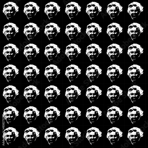 Creepy senior woman shouting motif black and white pattern photo