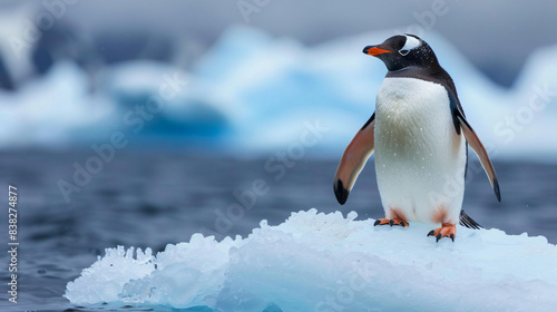 Penguin on an ice floe in Antarctica