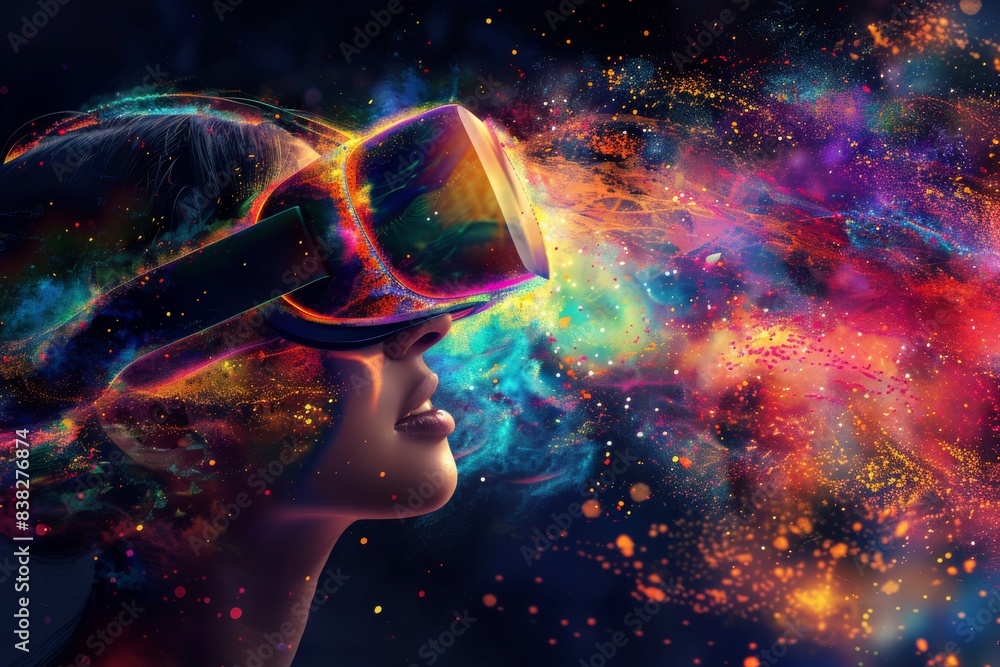Generative AI with a woman wearing VR glasses in cyberspace Generative AI with a woman wearing VR glasses in cyberspace