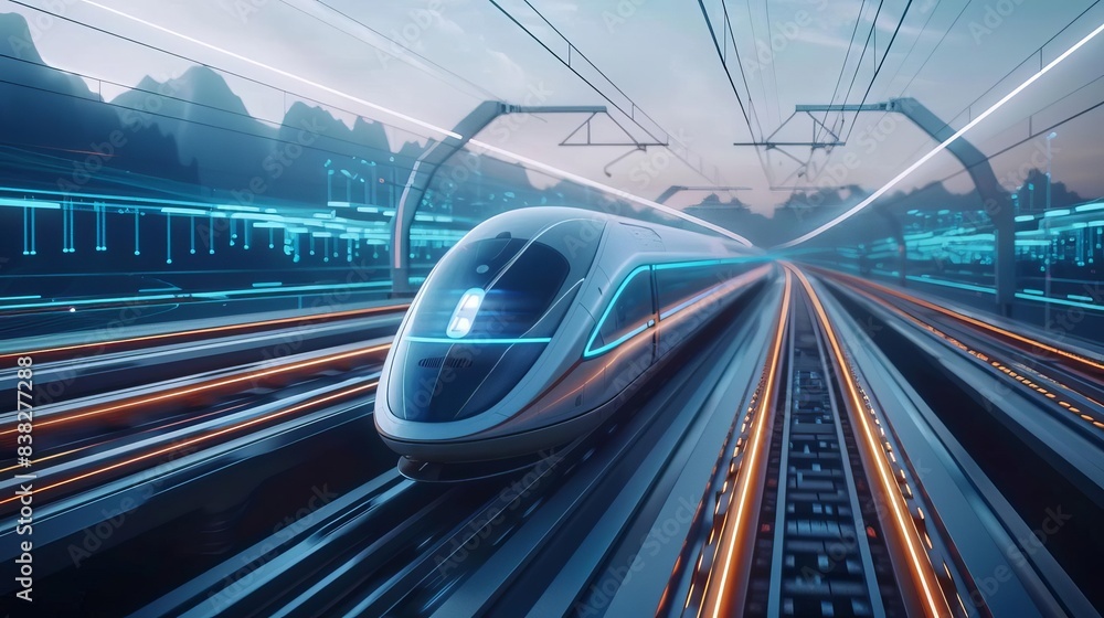sleek modern highspeed train speeding through futuristic landscape ai generated 3d illustration sleek modern highspeed train speeding through futuristic landscape ai generated 3d illustration