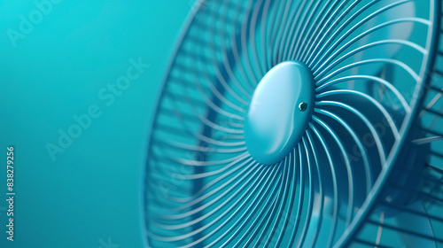 close up fan on blue background. summer heat concept