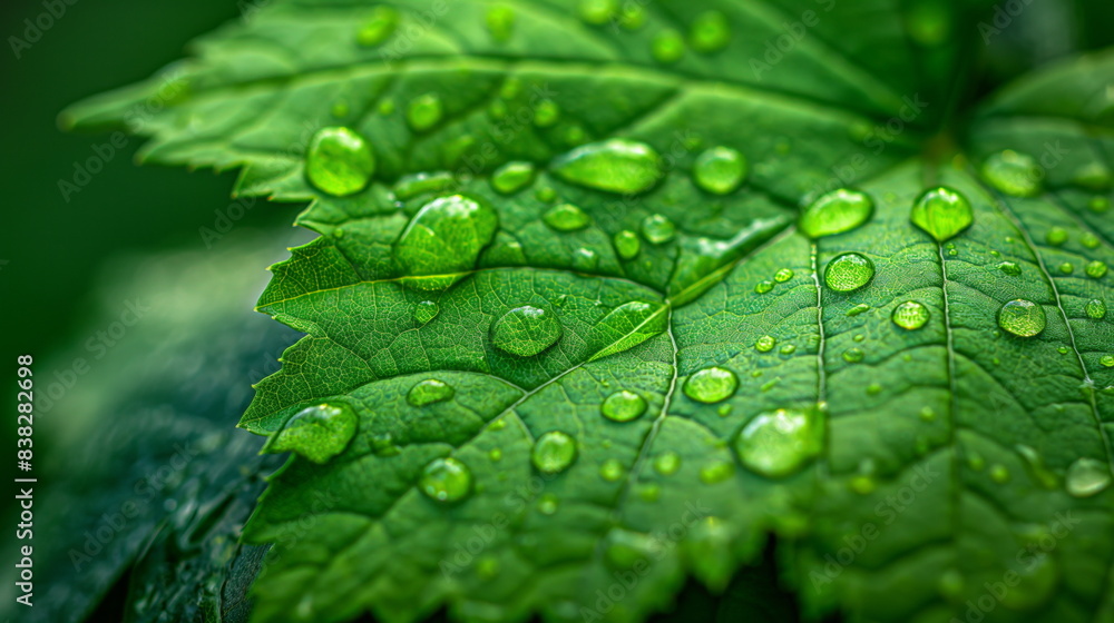 close-up of water droplets on a vibrant green leaf after a rainstorm