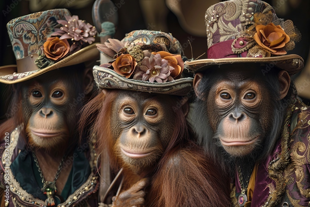 Orang Utan monkey dressed in victorian era clothing illustration Orang Utan monkey dressed in victorian era clothing illustration